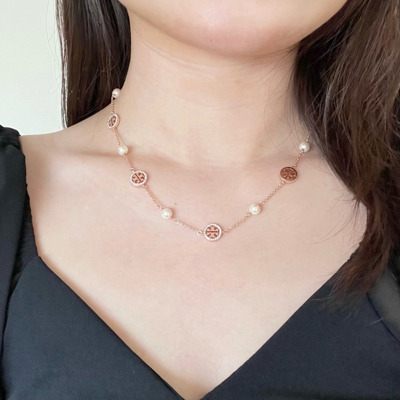 Tory Burch Multi-use Rose Gold Gemstone Pearl-Chain Necklace - Picture 8 of 11
